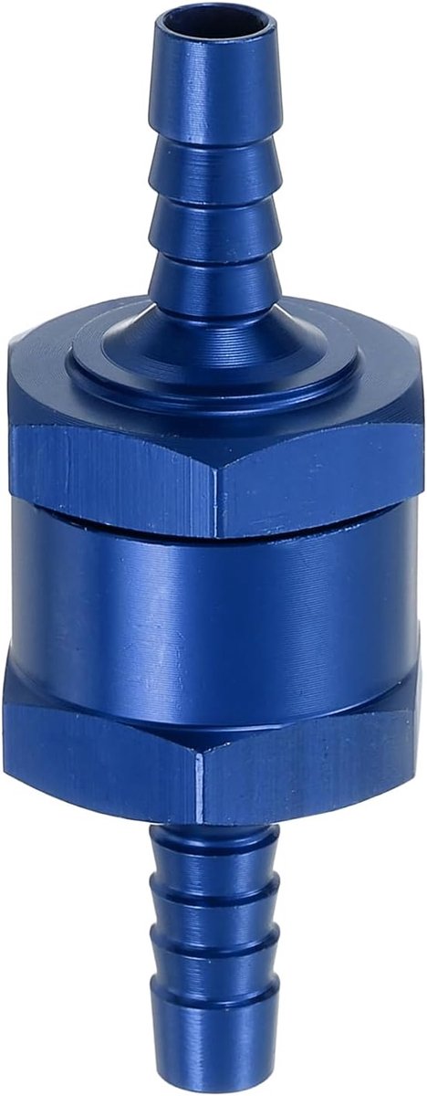6 mm (1/4") brandstof-terugslagventiel, wegwerp-terugslagventiel, aluminiumlegering, besturingsaccessoires voor benzine, diesel, gas, olie, lucht, water, blauw