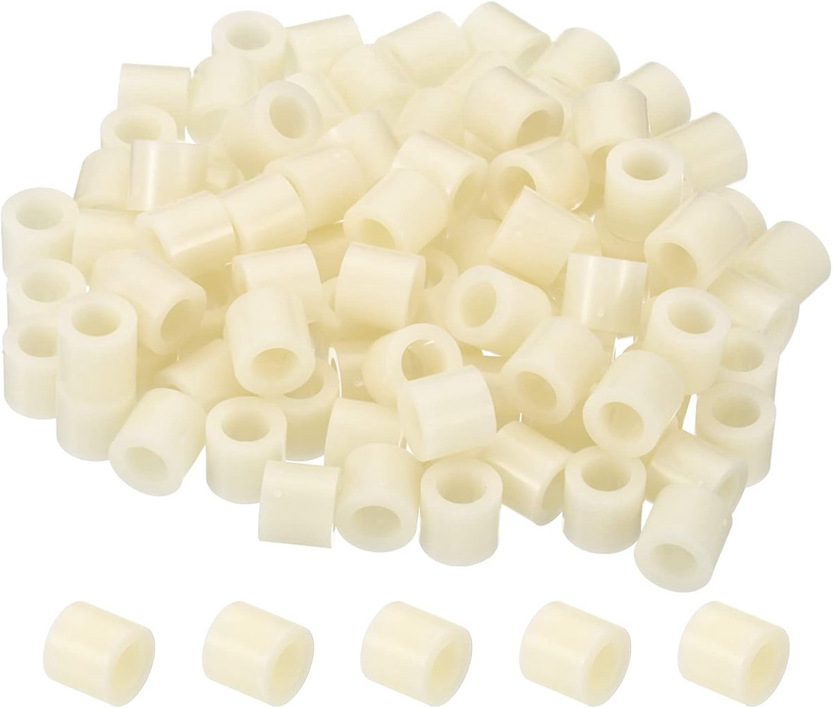 5,2 mm ID x 9 mm AD x 8 mm L, ronde afstandhouders, sluitringen, 100 stuks, ABS, standoff afdichtingen voor M5 hardware, schroeven, bouten voor 3D-printer, elektrische uitgang beige