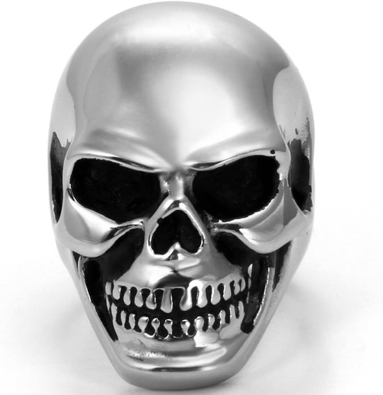 Heren Skull Biker Ring: roestvrij staal grote en zware gepolijste schedel ringen band voor Halloween Valentijnsdag — afbeelding 4