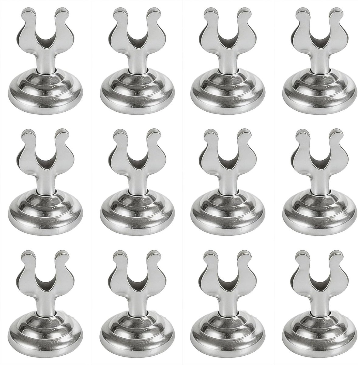 12-delige set zilverkleurige staanders, hoogdichte ijzeren labelhouders met 27 mm ronde basis & 4 cm hoogte, mini kaarthouder voor bakkerijen, supermarkten, restaurants, banketten, tafelborden en memo