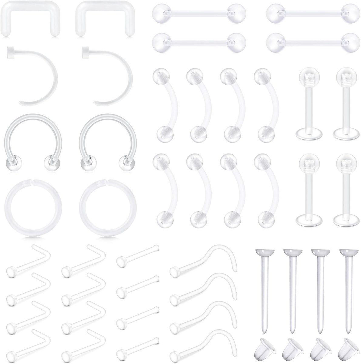 Clear Piercing Retainer 16G 18G 20G 22G Clear Neus Studs Septum Retainer Flexibele Lip Oor Neus Hoepel Tong Ringen Ring Oorbellen Plastic Gebogen Barbell Piercing Sieraden Retainer
