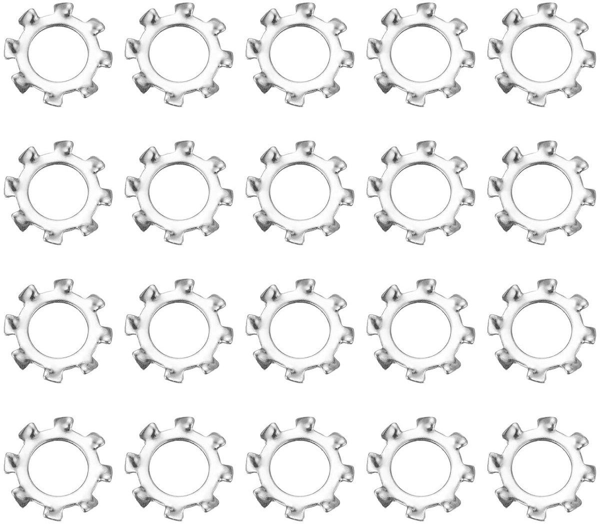 20 stuks buitengetande tandschijven, 8 mm ID x 15,2 mm OD vertandde sluitringen, roestvrij staal 304 klemschijven, veerringen voor schroefbevestiging