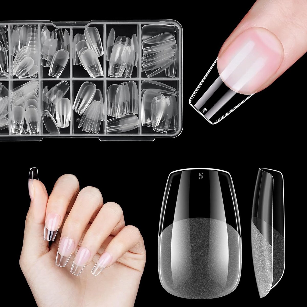 Nageltips, kort, Venares, 120 stuks, kunstnagels om op te plakken, 12 maten, korte kunstnagels, zachte gel, volledige afdekking voor gelnagels