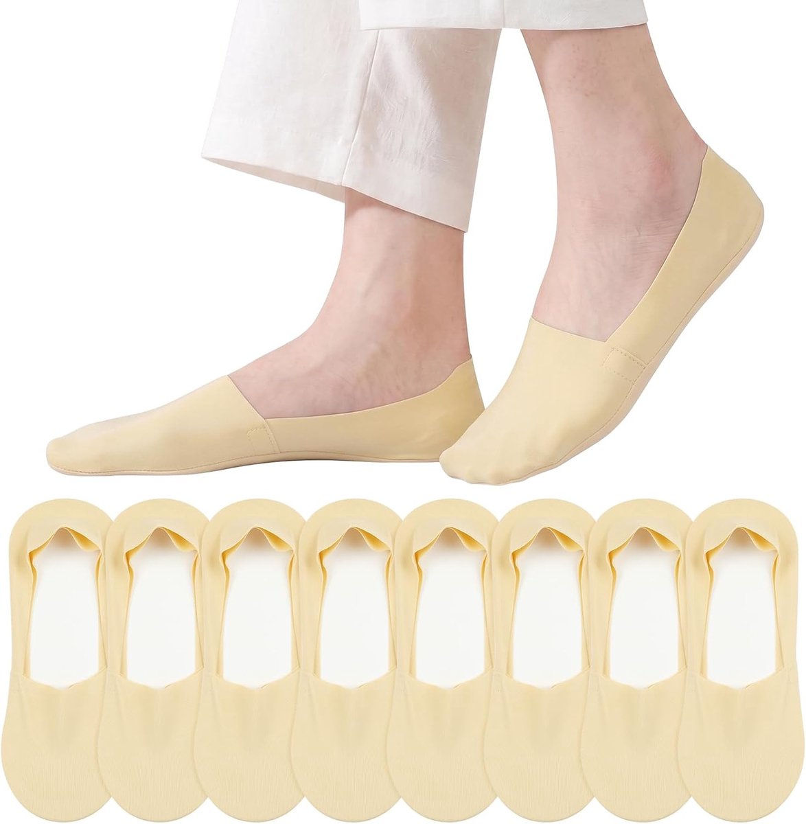 Onzichtbare Sokken Voor Dames, 8 Paar, Antislip, Ultralage Sokken, Geschikt Voor Hoge Hakken, Platte Schoenen En Lage Hakken