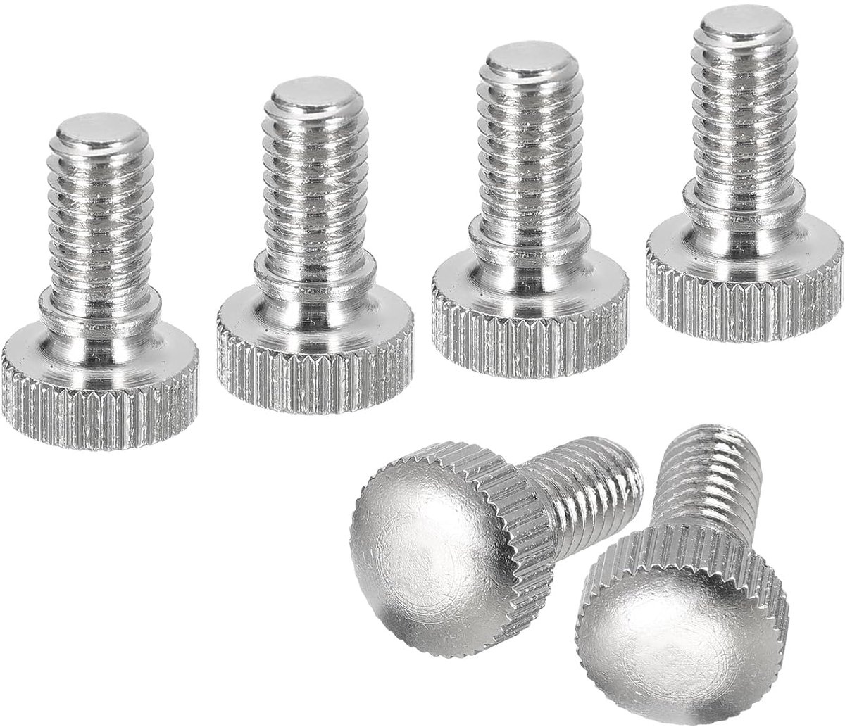 M6 x 10 mm duimschroeven geribbeld, 6 stuks gegroefde duimschroeven van messing met schouderknopen, zilverkleurig