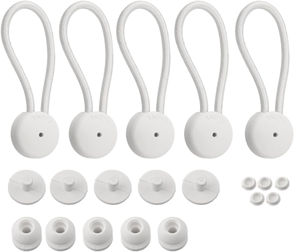 5 stuks schokkoordbevestigingen, bungee-koordclips met knop, marine bungee-haken voor tent, boot, jacht, camper, canvas, marine, vrachtwagen, auto (wit)
