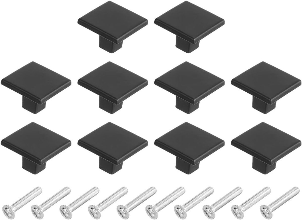 10Pcs Vierkante Kast Knoppen Solid Aluminium Zwarte Lade Knop Trekt Voor Keuken Kasten Slaapkamer Dresser Garderobe