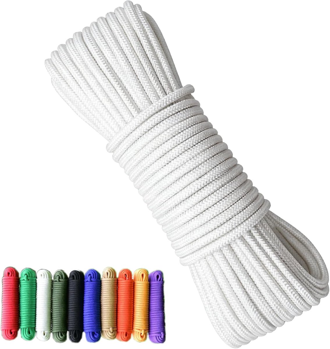 Touw, 6 mm-20 meter, sterk multifunctioneel touw, camping, zeer dun, licht, veelzijdig inzetbaar, gevlochten touw voor polypropyleen, veelzijdig inzetbaar, wit, 6 mm - 20 meter