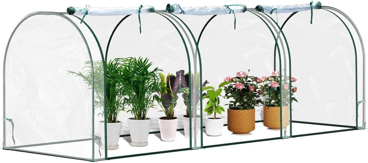 foliekas, pvc, transparant, 270 x 90 x 90 cm, plantenteelt, plantenhuis, weerbestendig en winterbescherming, voor tuin of balkon