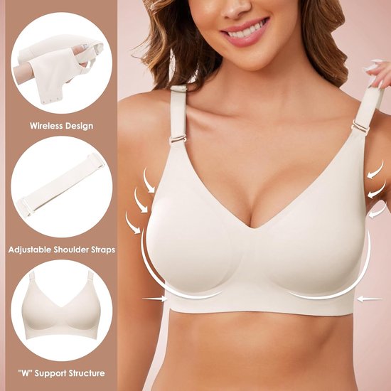 Beha voor dames, naadloos, volledige dekking, draadloze ondersteuning, V-hals, gewatteerd comfort, geschikt om in te slapen, zero feel bralette zonder beugel — afbeelding 5