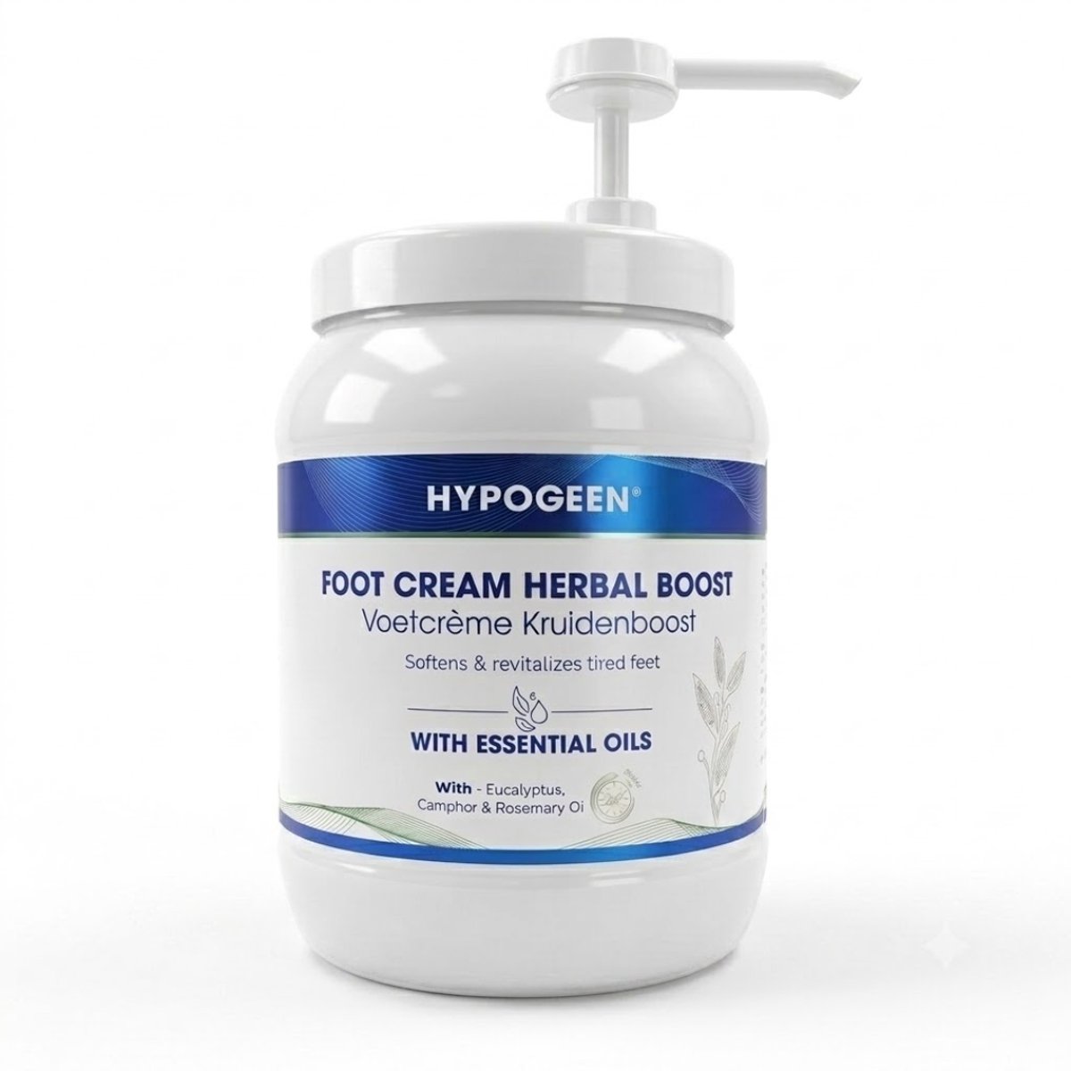 Hypogeen Voetcrème Kruidenboost - 1500ml Pompflacon - Hypoallergene & Hydraterende Voetverzorging - Met Lavendel, Dennennaald & Eucalyptus - Mild voor Gevoelige Voeten - PH-neutraal