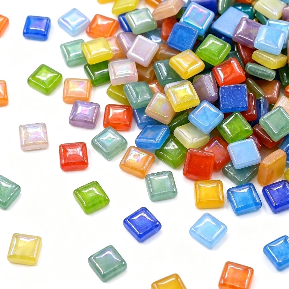 Mozaïektegels, 200 stuks, gemengde kleuren, kristalmozaïek, glazen stukken, tegels voor ambachten, bulk, 0,4 inch vierkante mozaïekbenodigdheden voor huisdecoratie, doe-het-zelf kunstprojecten