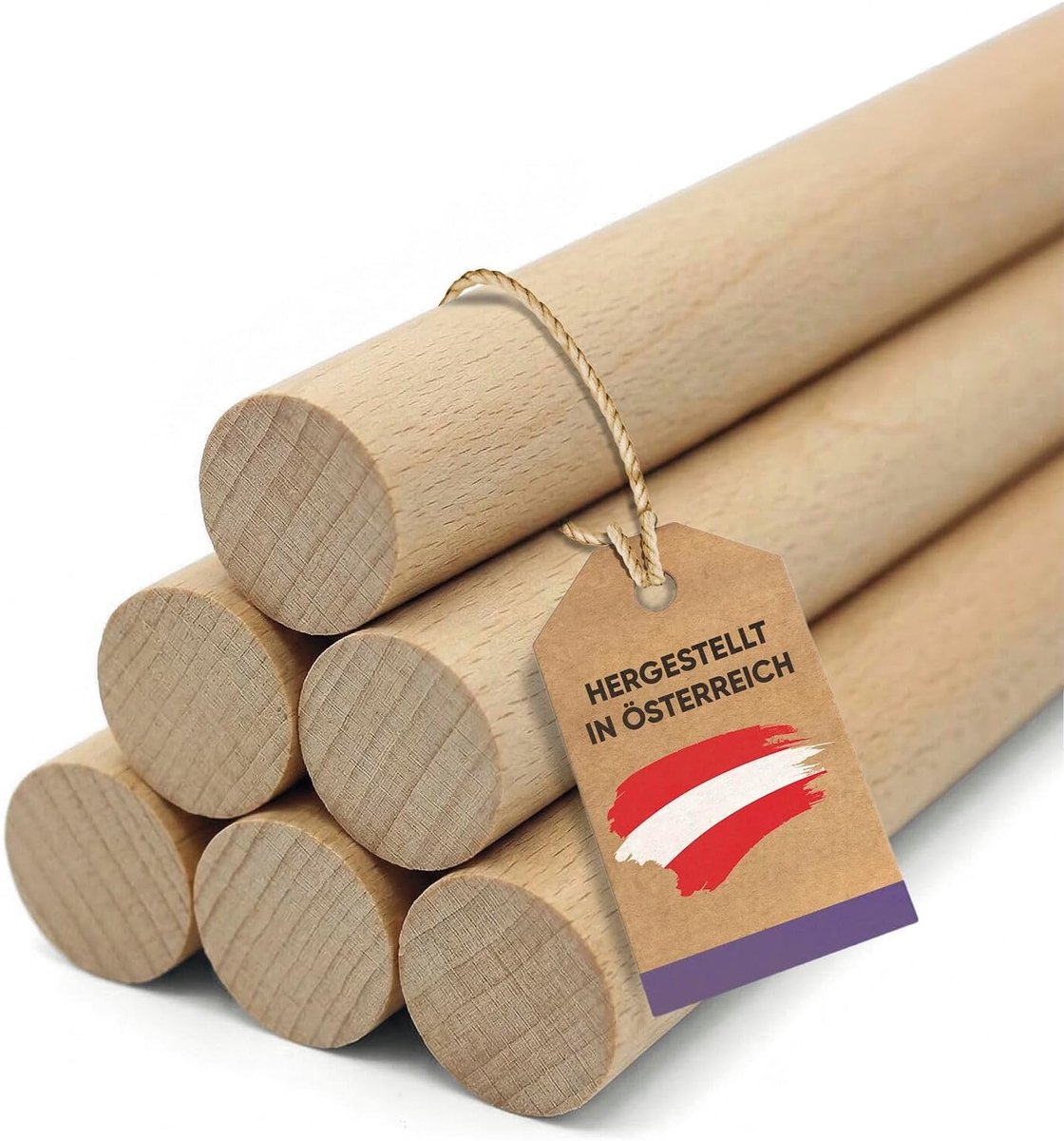 Houten stokken om te knutselen, houten tab, 100 cm x 18 mm, ideaal voor doe-het-zelfprojecten, gladde houten staaf beuken, ongelakt, glad, 6 stuks