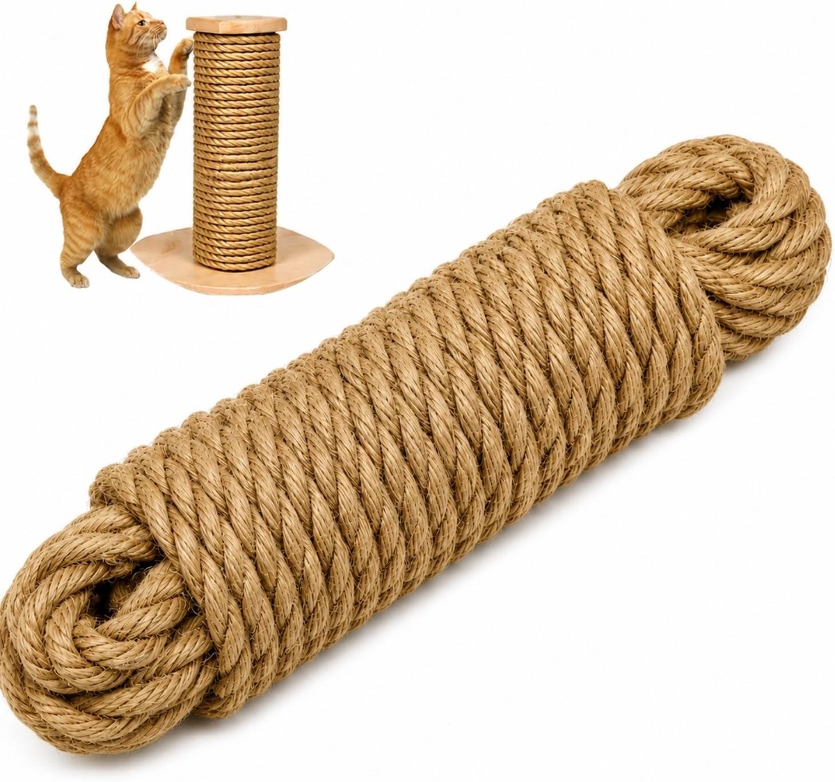 Touw voor Krabpaal Reparatie 10mm x 10m | Natuurlijk Vervangtouw voor Kattenkrabpaal, Krabstam en Kattenboom, DIY Kattenmeubels en Decoratie