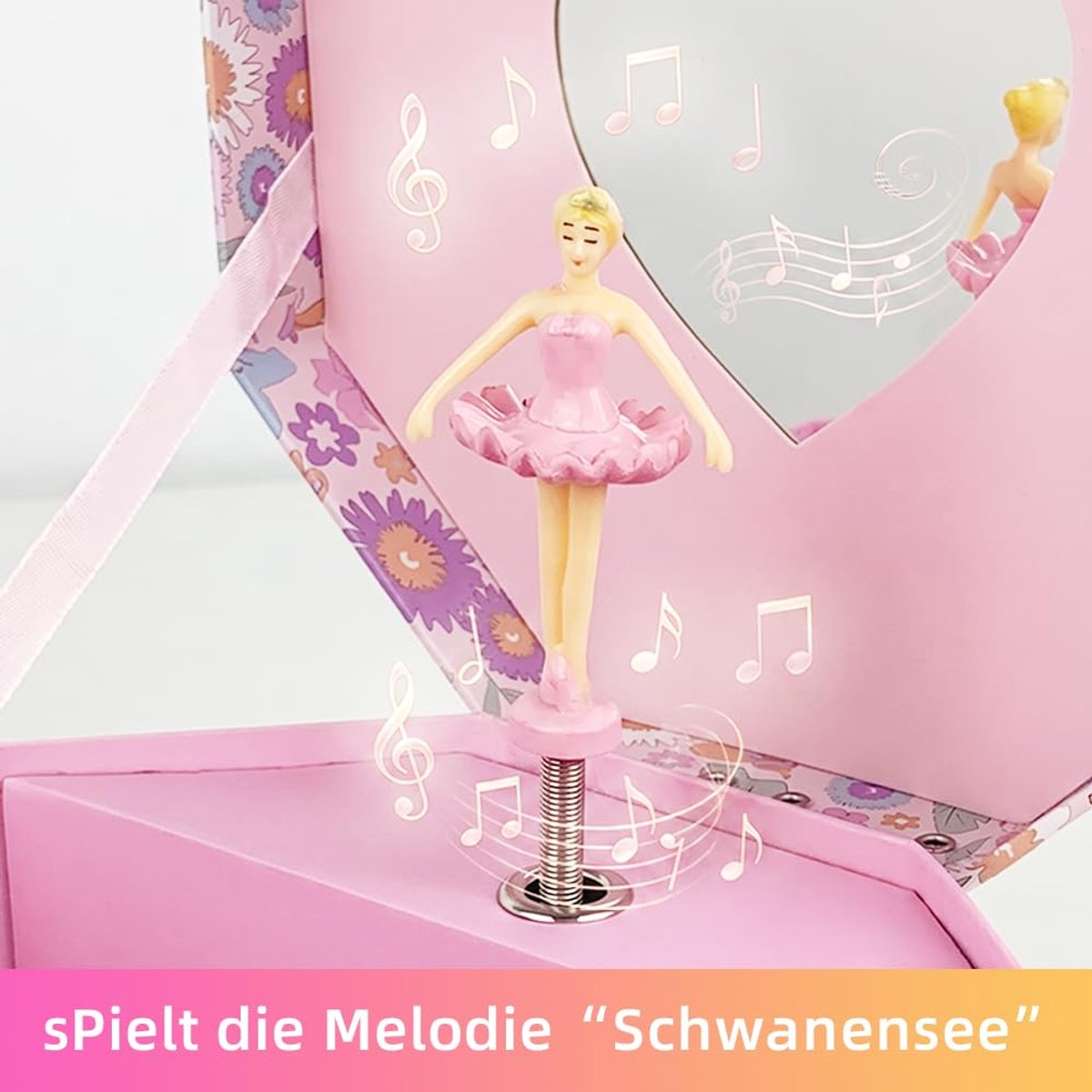 Muziekdoos voor meisjes - achthoekig sieradendoosje - hartspiegel en ringhouder - ideaal cadeau voor kinderen - SnelShoppen
