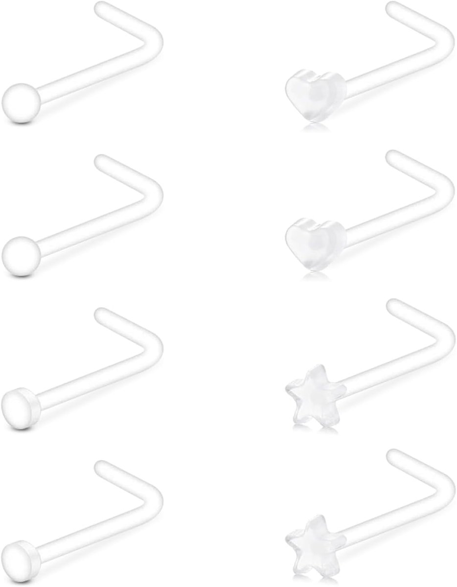 Neuspiercing van kunststof, neuspiercing in L-vorm, bioflex, transparant, onzichtbaar, 18 g, 20 g