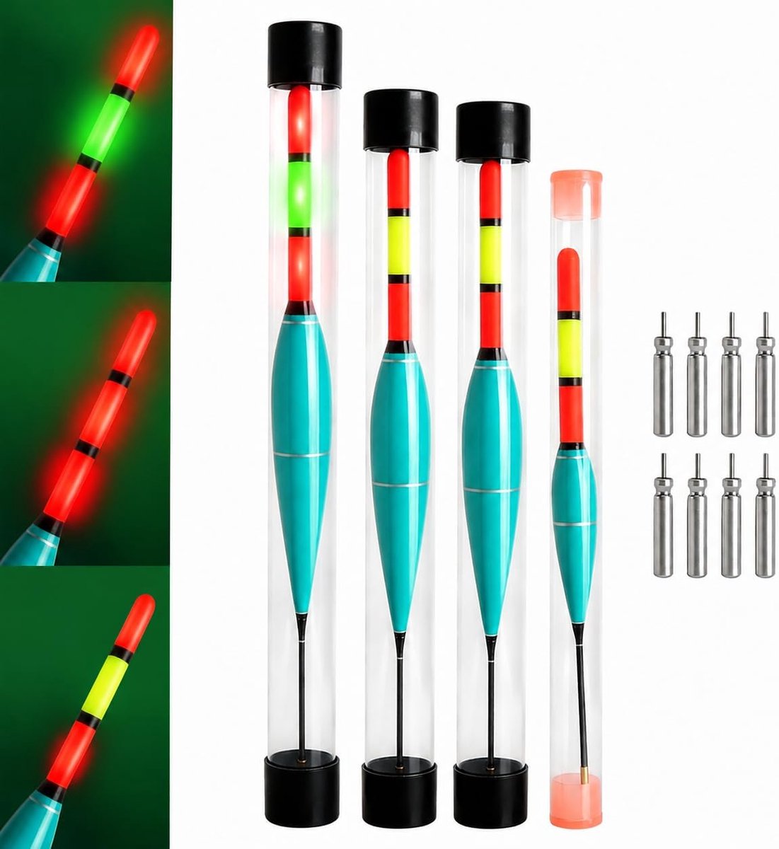 Visserijset, led-zwemvissen met beetmelder en CR425 batteri, kleurwisselsysteem, led-pozen, vissen, zwemmers, karper, forel, accessoires, lichtpozen voor zee, zoetwatervijvers