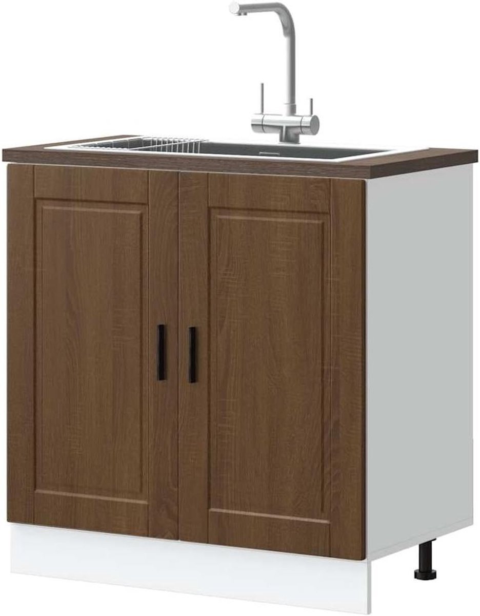 Onderkast Keuken - Spoelbakmeubel - Keuken Organiseren - Verstelbare Poten - 80 cm Breed - Eikenbruin