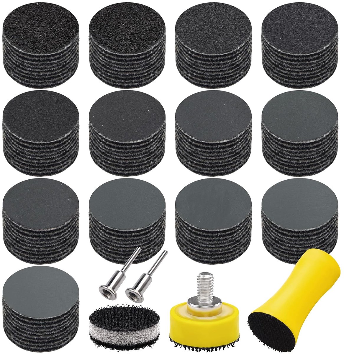 Schuurschijven, klittenband, 25 mm, nat en droog schuurpapier, schuurpads, korrel 60-5000, schuurbladen, schuurpapier, rond, voor auto, polijsten, hout, metaal, 130 stuks
