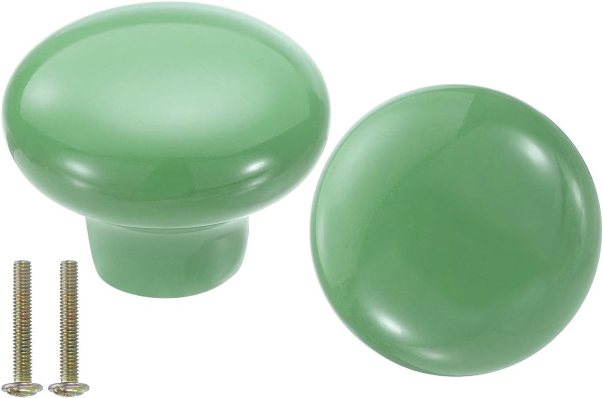 2 Verpakkingen Keramische ladeknoppen, ronde ladekasten, decoratieve ladeknoppen met M4 x 25 mm schroef voor kast kledingkast, groen