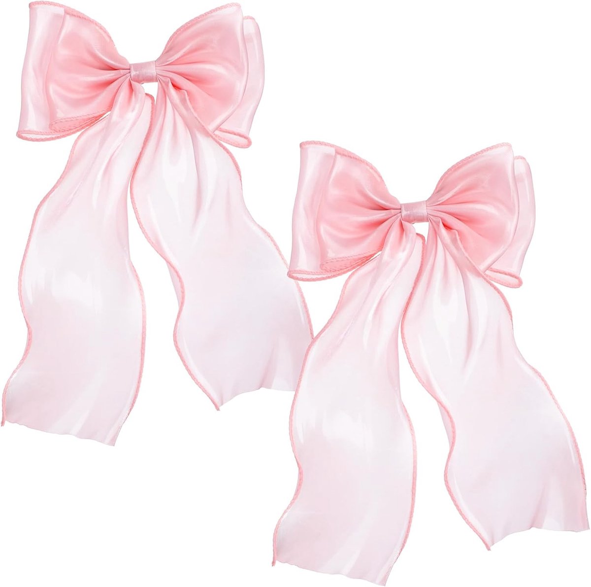 2Pcs Grote Roze Strikken Voor Haar, Lichtroze Lint Boog Haarspeld Met Lange Staart, Metalen Haar Boog Haarspeldjes Styling Accessoires