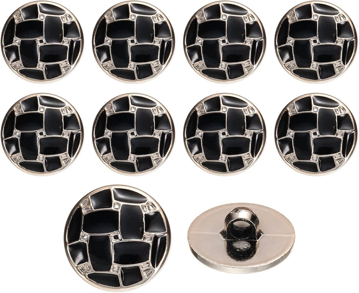 10 stuks 25 mm ronde knoppen van kunsthars, vintage, voor kleding, metalen naaiknopen, raster, accessoires, handwerk, voor decoratie van jassen, doe-het-zelfprojecten, zwart