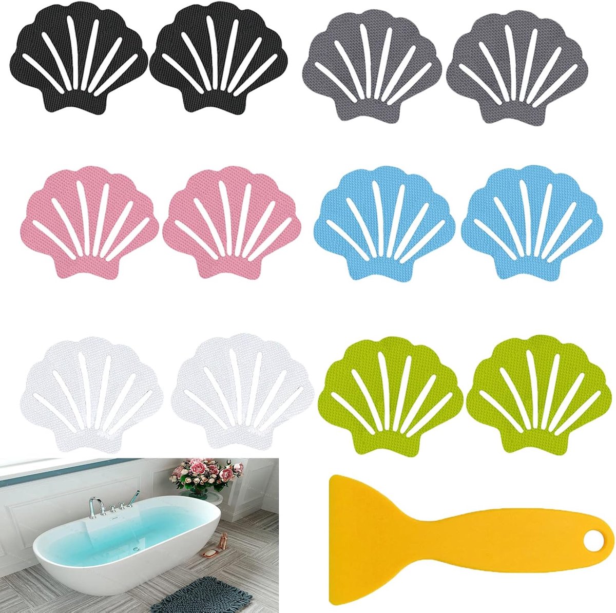 12 stuks antislip stickers, antislip strepen, badmatten, antislip, douchematen, antislip, schelp, plakstrip, antislip stickers (6 kleuren)