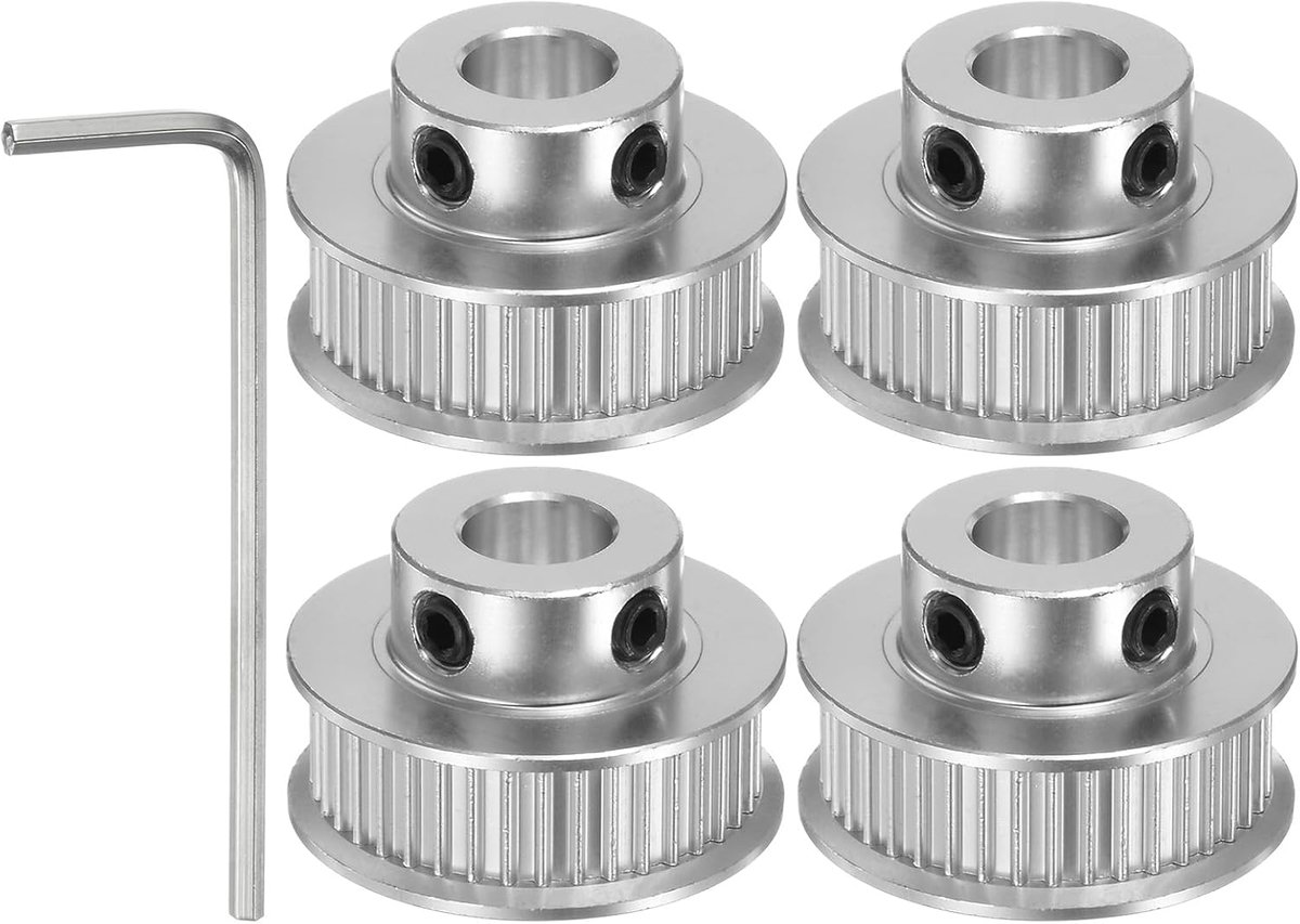 Sourcing map 4 stuks 2GT riemschijf 40 tanden 8 mm boring 28 mm aluminium tandriem schijf met 2 mm zeskant steeksleutel voor 6 mm brede riem 3D-printer CNC machine accessoires zilverkleurig