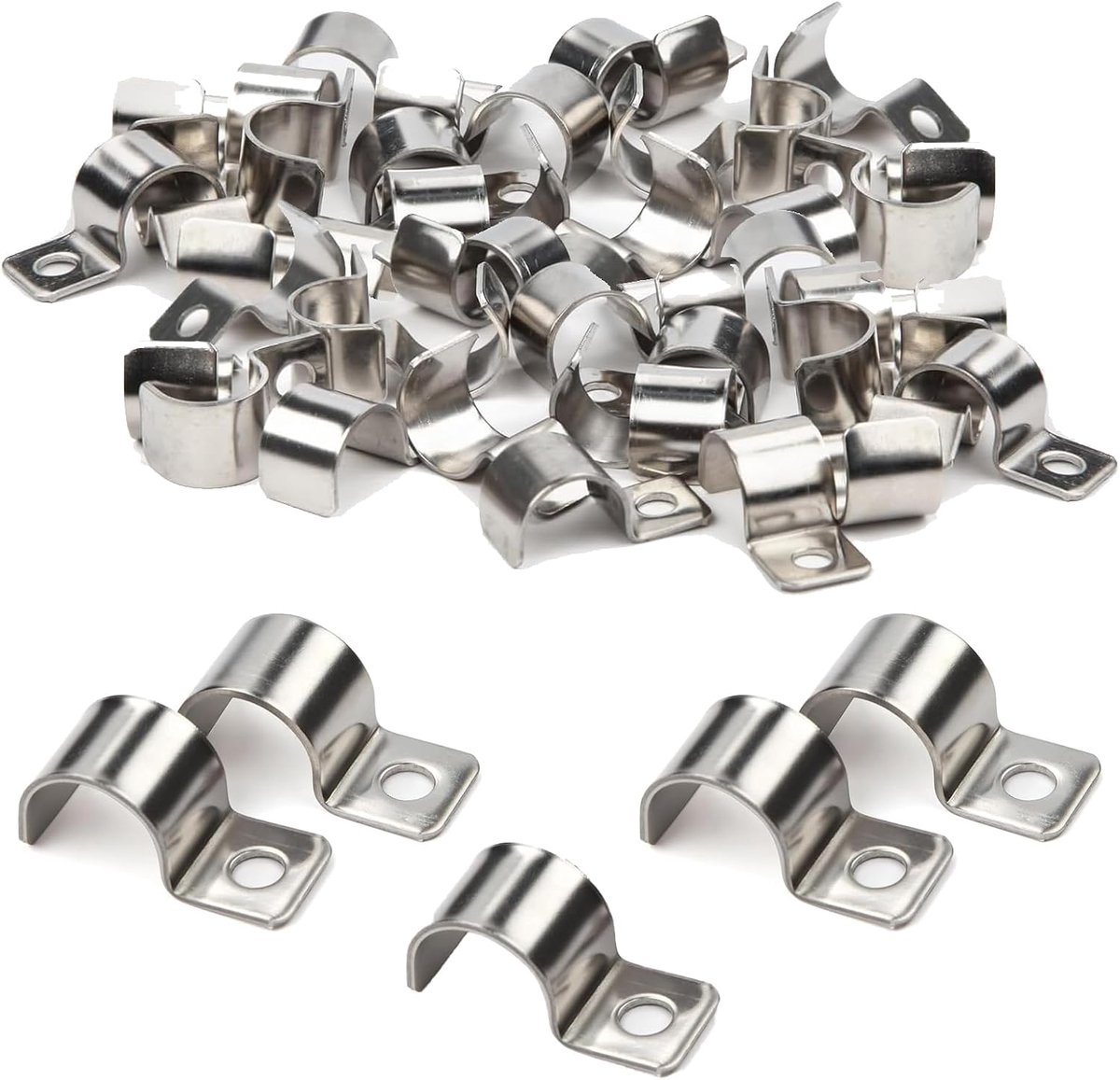 50 stuks kabelklemmen spijkerklemmen, kabelklemmen van metaal buisklemmen, roestvrijstalen buisklemmen buisbevestiging, voor kabels met een diameter van 7-8 mm, inbouw waterleidingen install