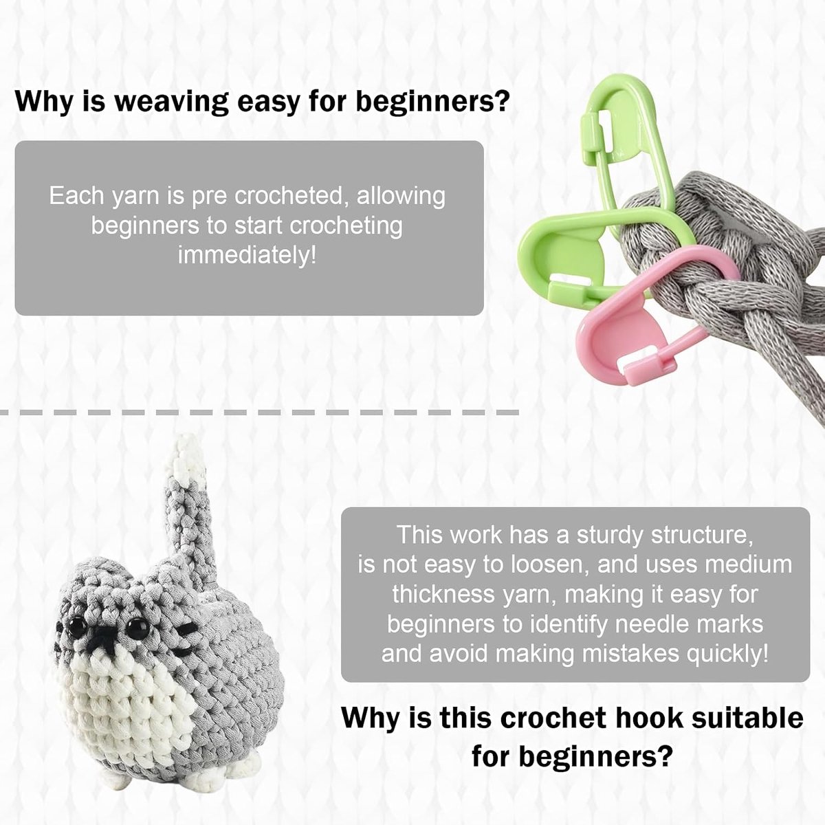 Dieren haakset voor beginners, Amigurumi, drie schattige gehaakte katten, naaiset, basisuitrusting, punch naaldset, vulwatten voor knuffeldieren, breiset met wol en handleiding (mogelijk niet