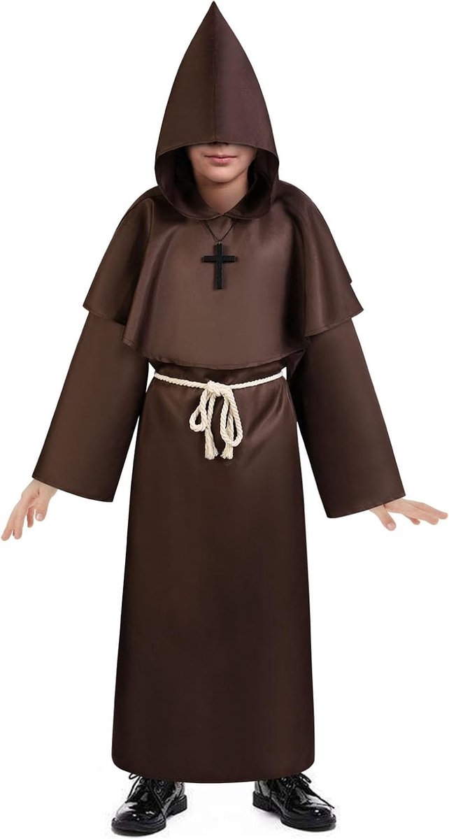 Kinderen monnik kostuum, kinderen mantel gewaad cosplay verkleedkledij, kinderen middeleeuwse capuchon gewaad priester outfits renaissance, kinderen capuchon mantel ridder vintage wicked