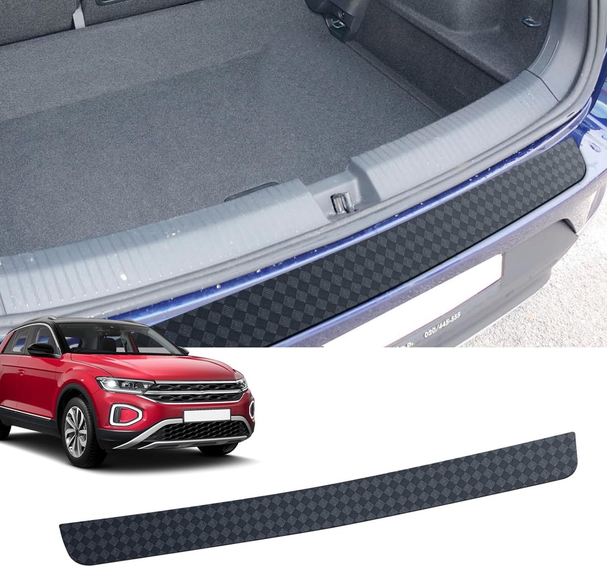 Compatibel met VW T-ROC T ROC 2017-2025 bumperbescherming, krasbescherming voor kofferbak, zelfklevende TPU-folie, koolstofvezel, beschermfolie, bumperbescherming, achterbumperbescherming