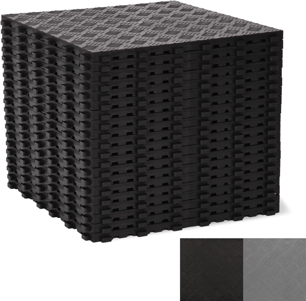 Uyoyous 20 stuks pvc-garagevloertegels, in elkaar grijpend, 40 x 40 cm, antislip duurzame garagevloertegels, eenvoudig te leggen, traanplatendesign (zwart)