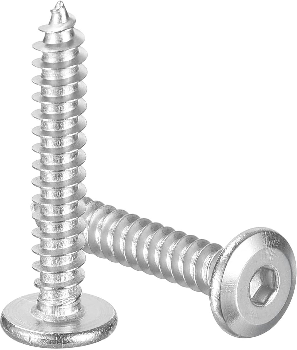 M5 x 30 mm (25 stuks) platte ronde kop, roestvrij staal, zelftappende zeskantschroeven met volledige schroefdraad voor houten meubels