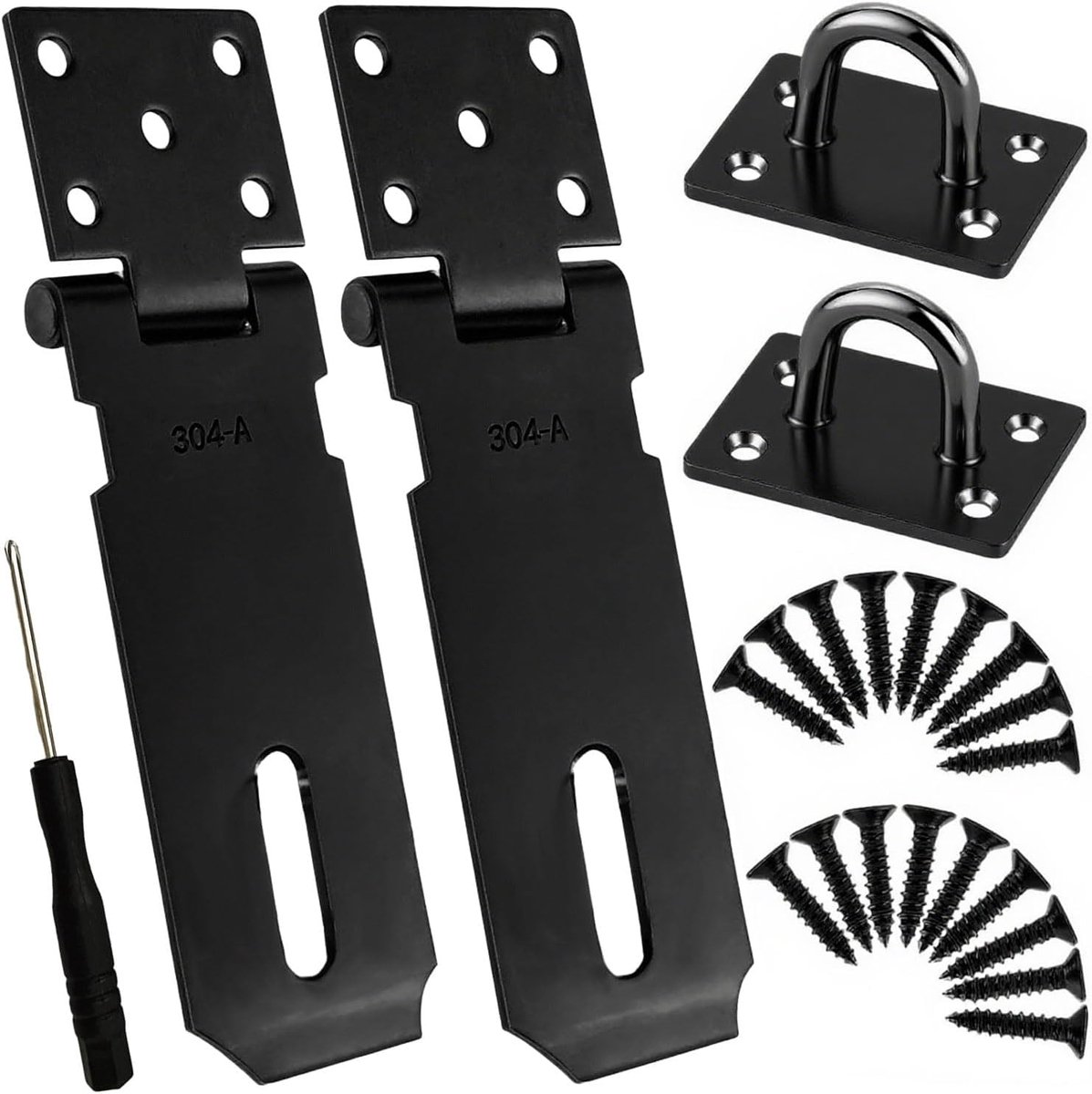 2 stuks 10 cm zwarte deurhangslot grendel, roestvrij stalen schuur- en poortslotgrendel, heavy-duty beveiligingsslot met schroeven, voor kast, huisdierkooi, krat, hek, raam, buitendeuren