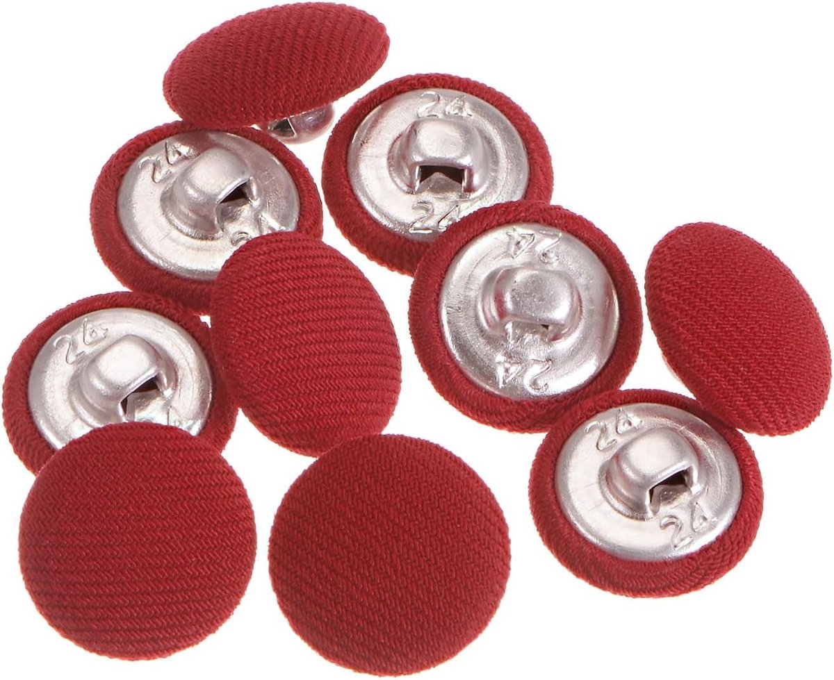 Sourcing map 10 stuks 24 l stoffen doek bedekte knoop 15 mm rond metalen schacht naaien knopen voor pakken jurk blouses rood