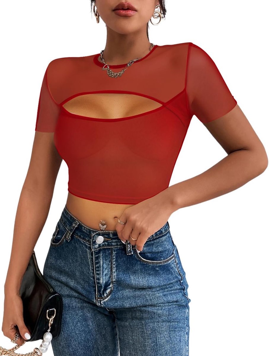Dames T-shirt kleurblok korte mouwen blouse tuniek shirts ronde hals casual losse tops
