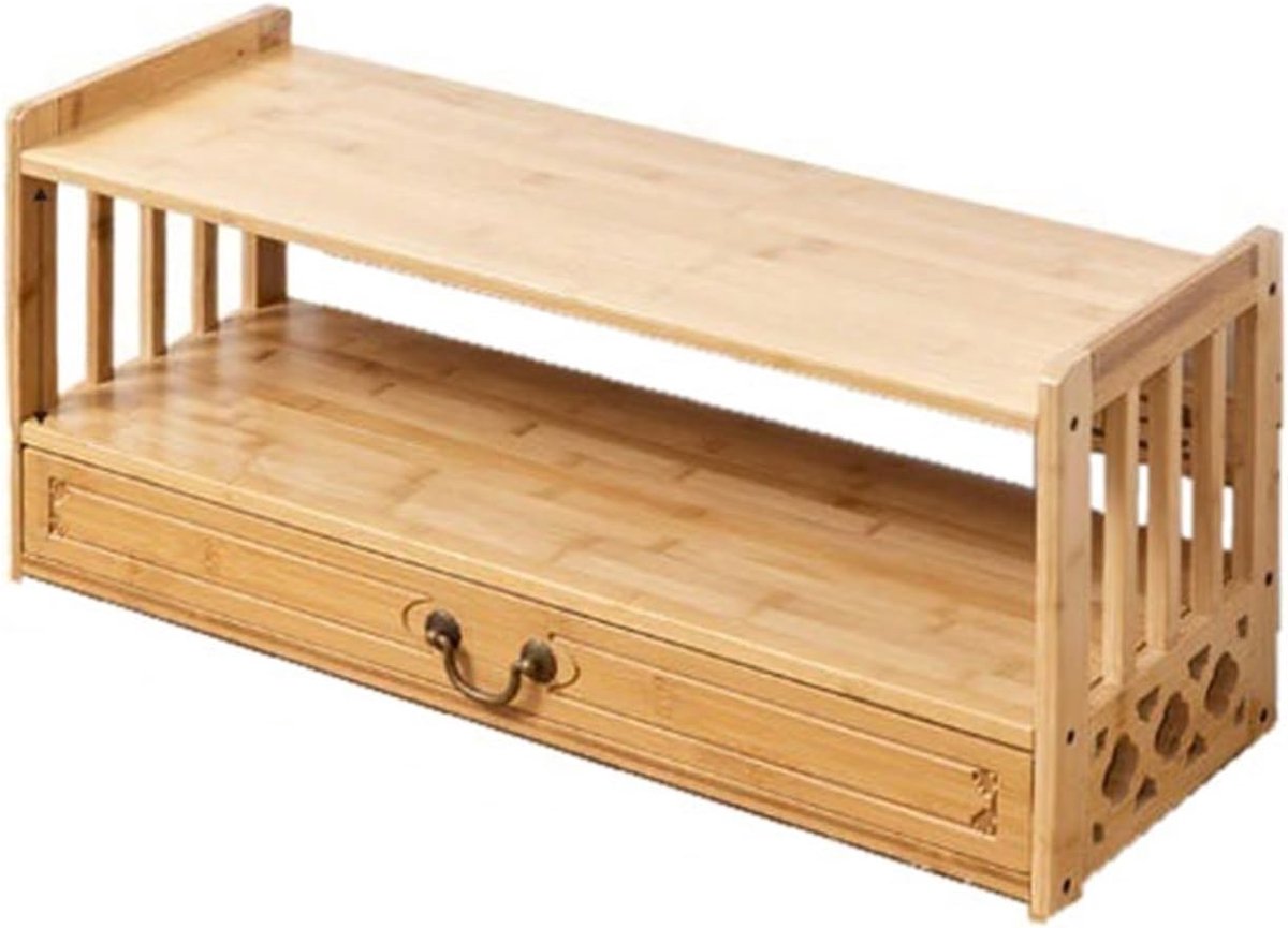 Boekenkast Chinese antieke stijl desktop boekenplank bamboe dubbellaagse plank met laden