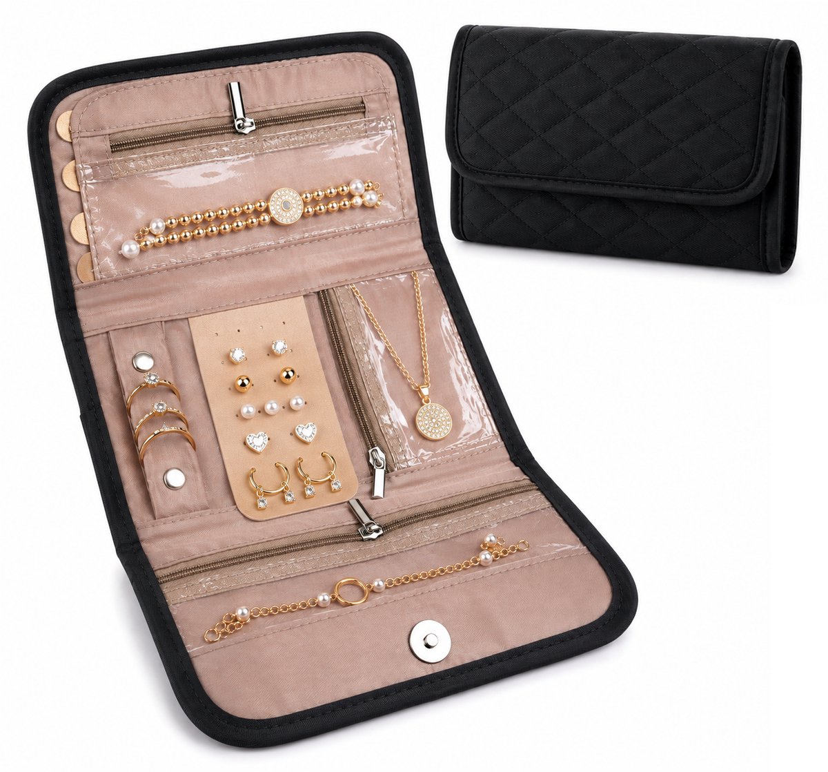 Sieraden Opberger Etui Zwart – Reis Sieraden Organizer met Rits – 33 x 22 cm | Fashion Favorite