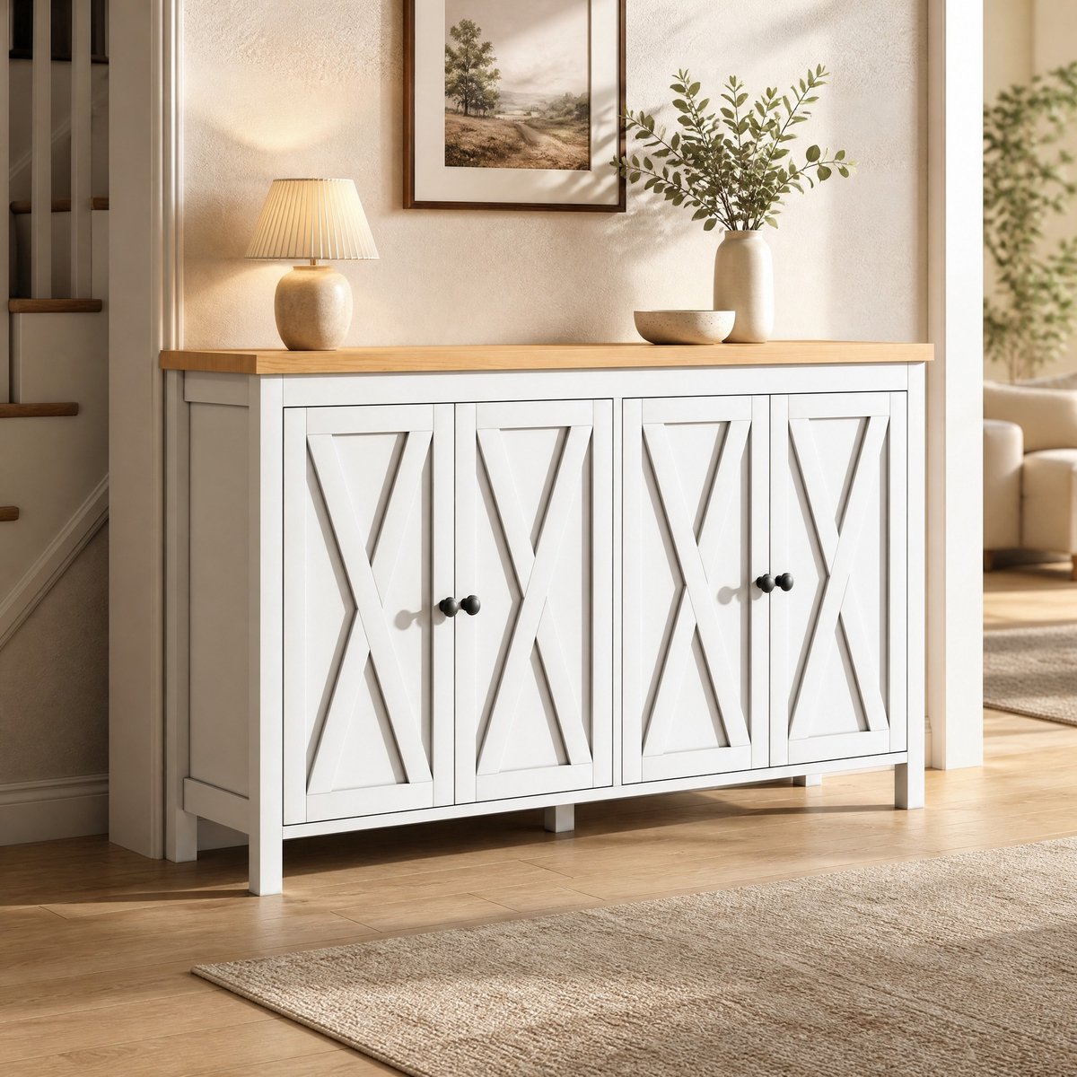 MODENUIT Dressoir - 4 Deuren Met Verstelbare Planken - Voor Woonkamer En Hal - MDF - 140x40x78 Cm - Wit