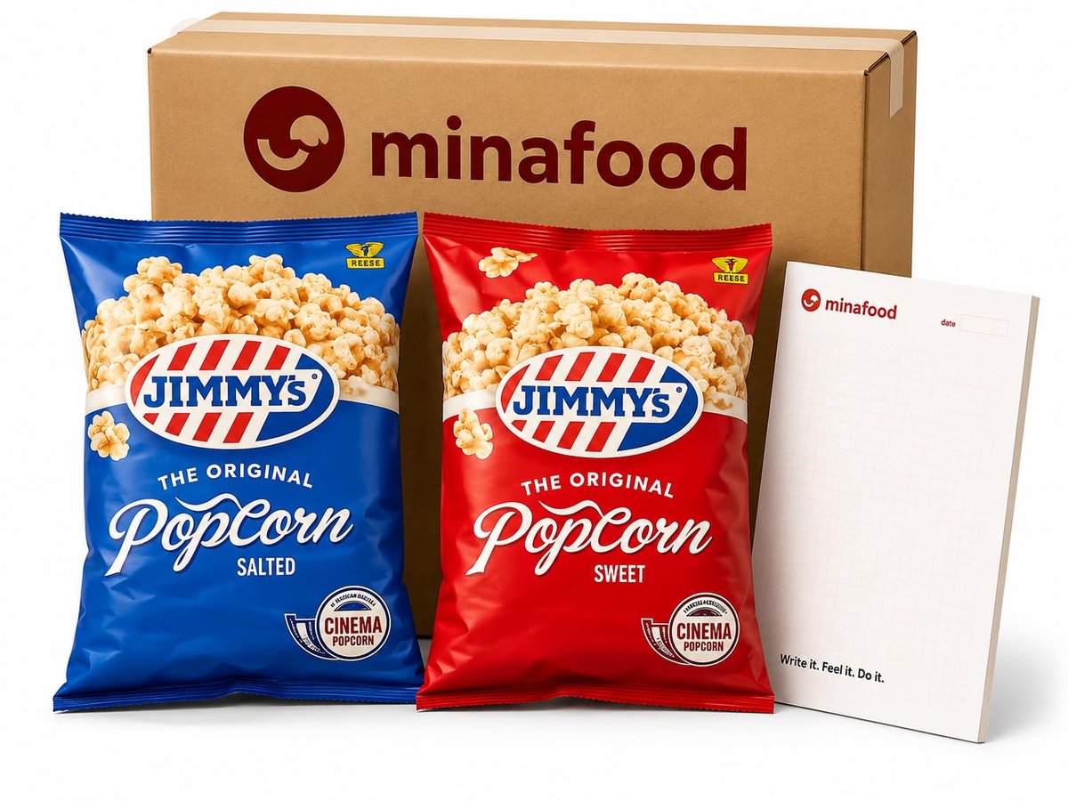 popcorn bundle 2x gezouten 80g & 2x zoet 100g - inclusief notitieboek - perfect voor filmavonden - heerlijke snacks - ShopVlot