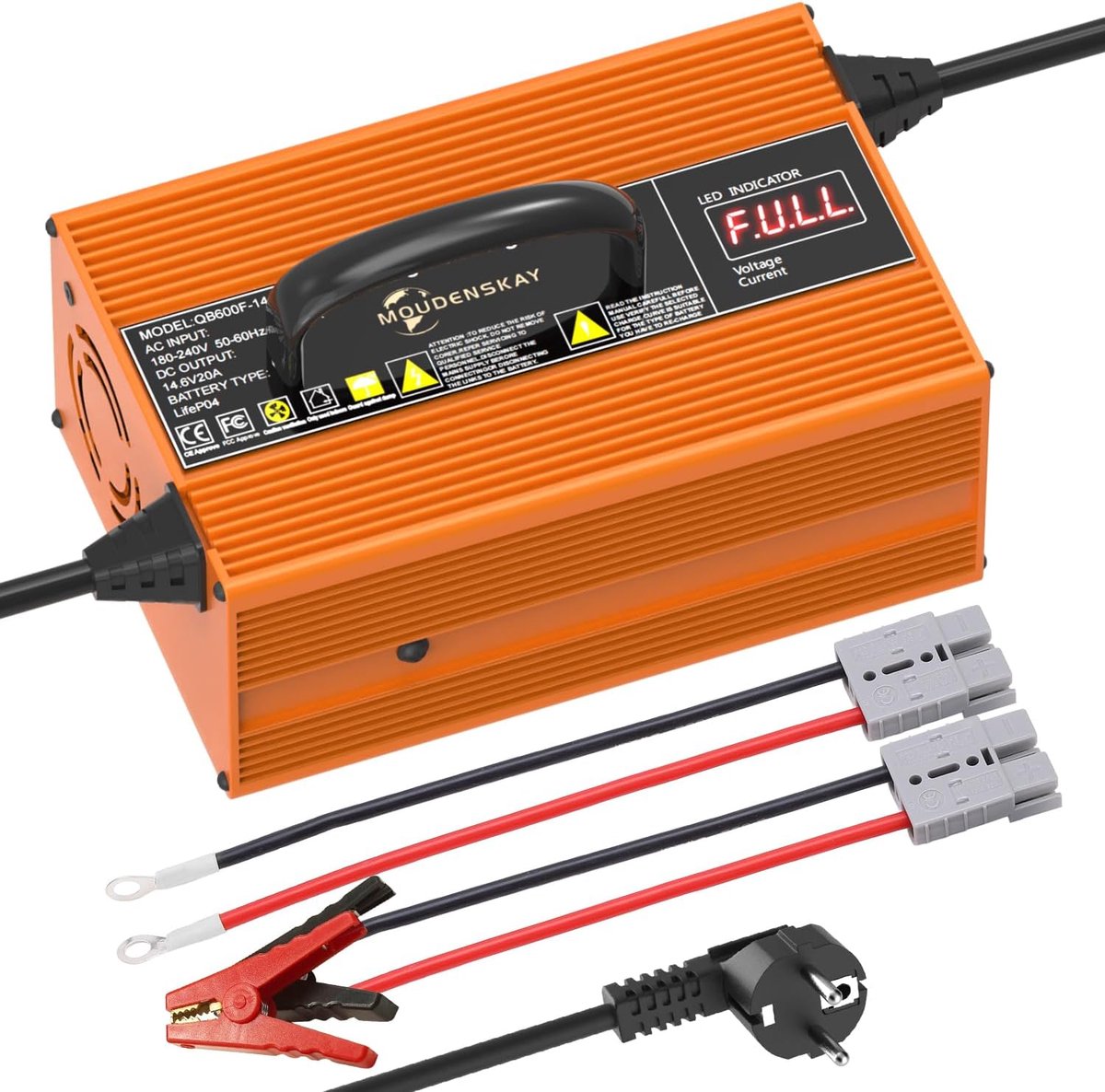 Lithiumbatterijlader 14.6V 20A - voor 30Ah-100Ah LiFePO4 batterijen - met led-display - ShopVlot