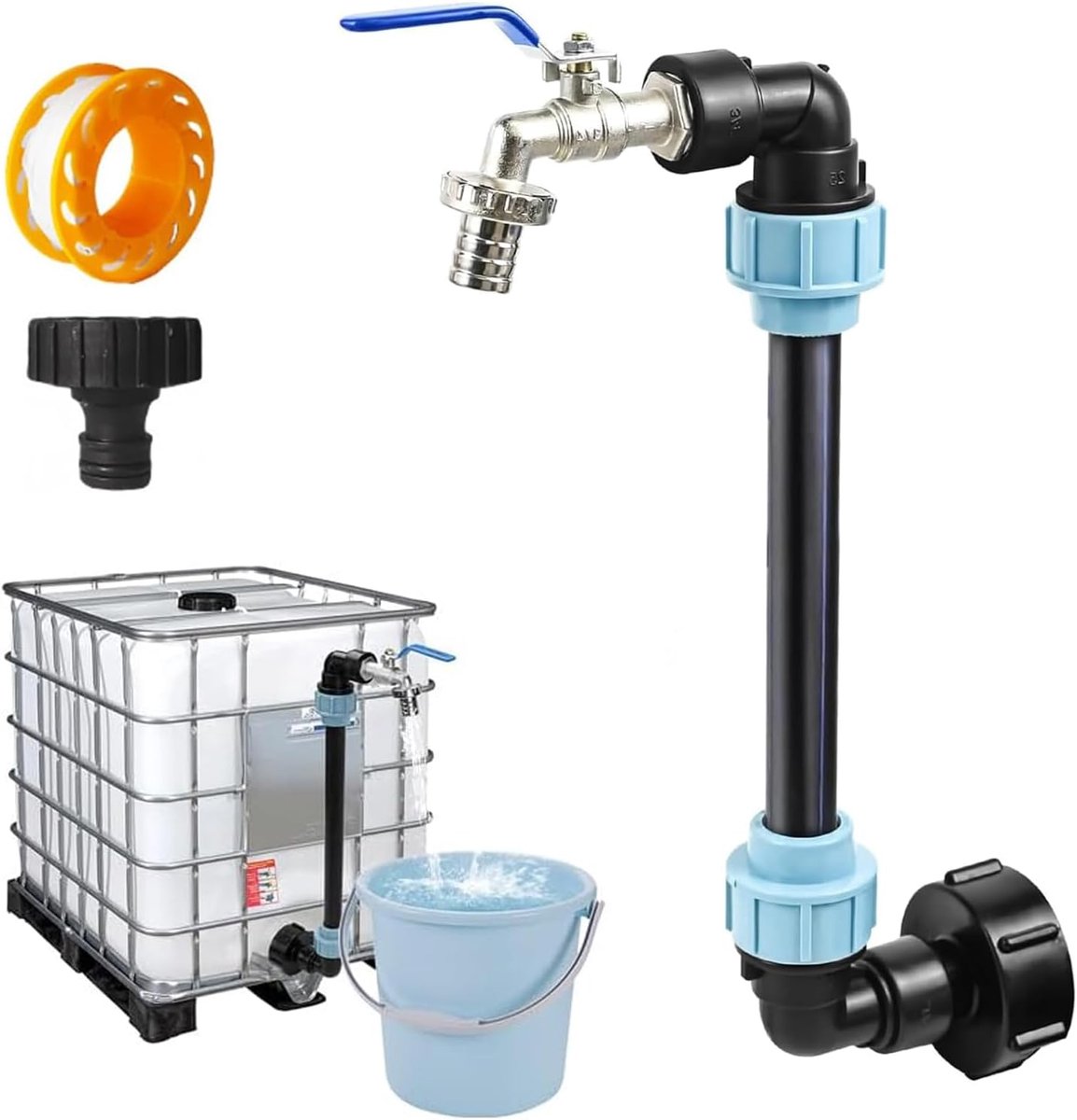 Gooseneck kraan 3/4 inch - messing tap - S60 x 6 adapter - comfortabel vullen van gieter - ShopVlot