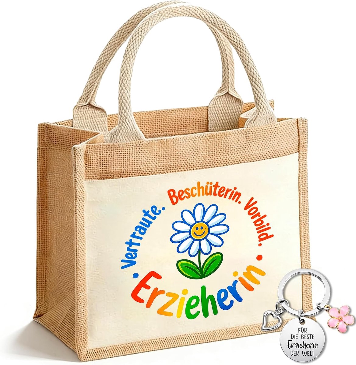 jute tas sleutelhanger - 1 stuk - uniek geschenk voor opvoeders - persoonlijk en praktisch - ShopVlot