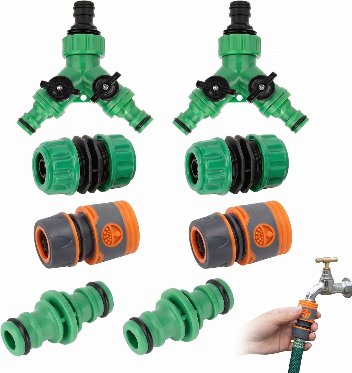 Slangverbindingsset 8-delig - Y-verdeler 3/4 inch - T-stuk met ventiel - Ideaal voor tuinirrigatie - ShopVlot