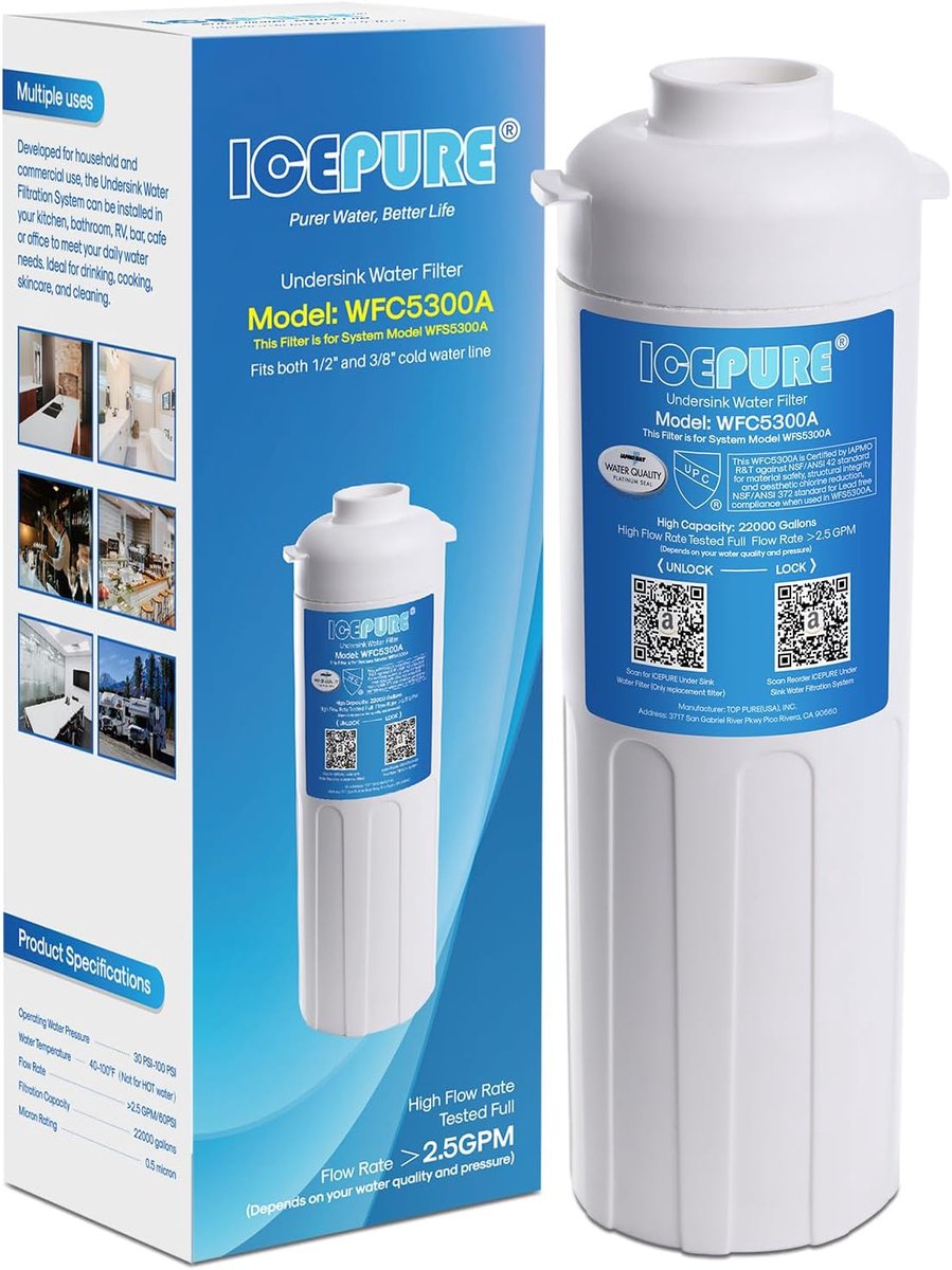 Onderbouw waterfilter systeem - 3 jaar levensduur - vervangend voor WFS5300A - verwijdert zware metalen - ShopVlot