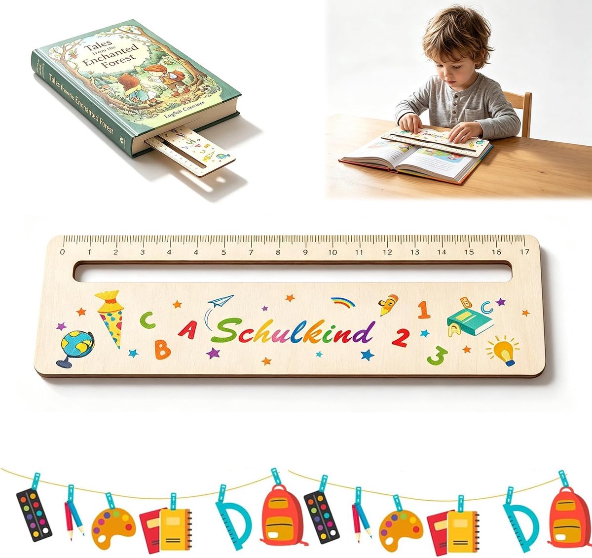 Leeshulpmiddel bladwijzers met venster - 18 x 6 cm - van natuurlijk hout - ideaal voor lezen en meten - ShopVlot