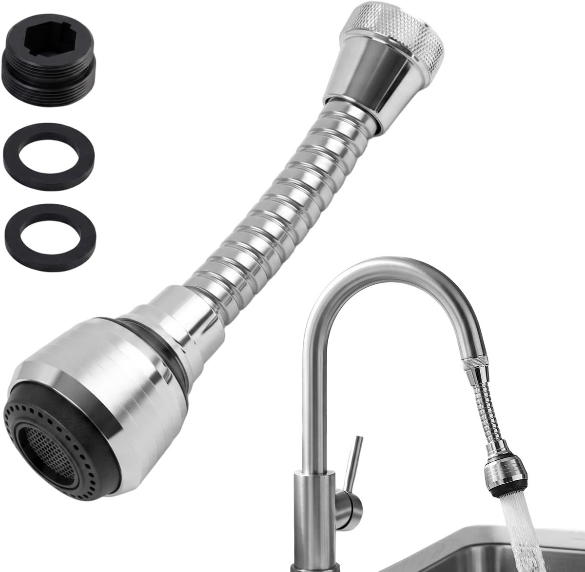 Flexibele kraan luchtbreker 13cm - zwart chroom messing - waterbesparend - ideaal voor afwassen - ShopVlot