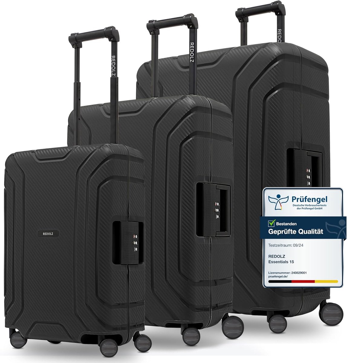 SnelShoppen - Kofferset 3-delig Hardcase met Draaiwielen - Zwart - Ruimte voor Lange Reizen - Klein, Medium en Groot - 100 Liter Volume - Ideaal voor