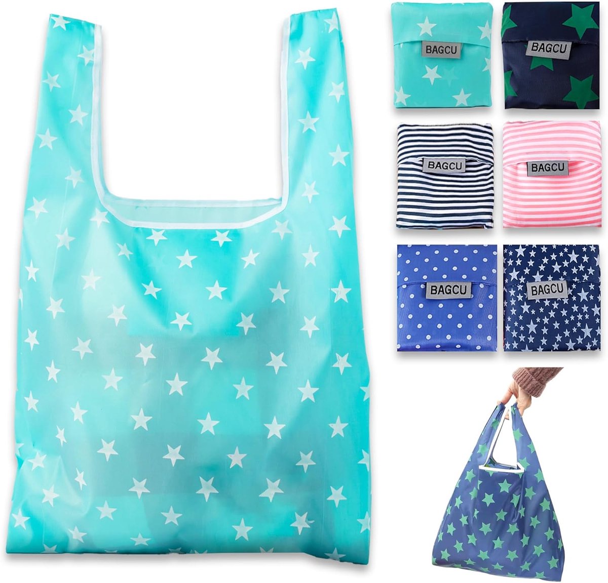 Vouwbare boodschappentassen 6 stuks - lichtgewicht 27g polyester - compact en waterafstotend - ideaal voor boodschappen - ShopVlot